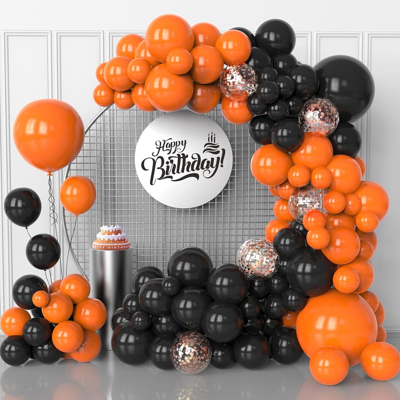 130 Pcs Rose Gold Confetti Balloons Garland,Orange And Black Balloons Arch Kit